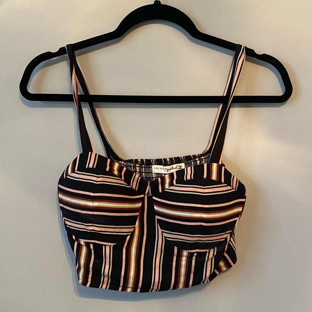 Black and Nude Striped Crop Top